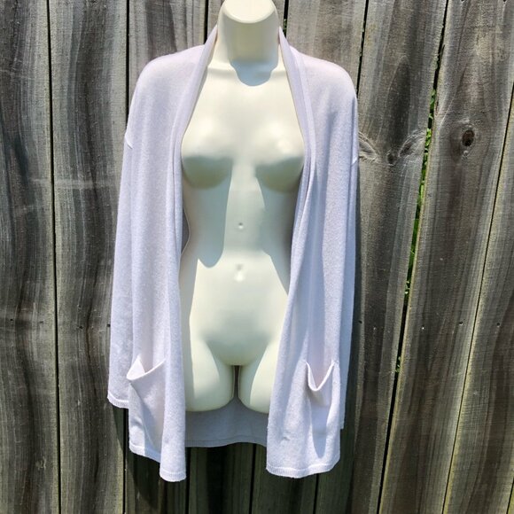 Margaret O’Leary Small Cashmere Cardigan Top Sweater Open Gray Cream Long Sleeve - Picture 2 of 8